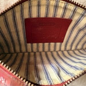Coach Red Leather Stripe-Lined Cosmetic Pouch
